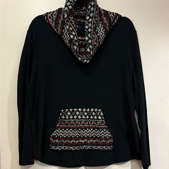 Chaps Black and Red Cowl Neck Sweater with Nordic Design - Picture 2 of 7